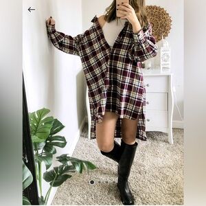 ASOS DESIGN oversized boyfriend mini shirt dress in purple check - size 12